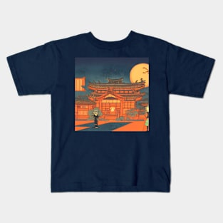 Japanese Halloween Pumpkin Village Moonlight of Japan Kids T-Shirt